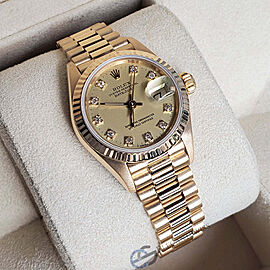 Rolex Ladies President 26mm Factory Champagne Diamond Dial Yellow Gold