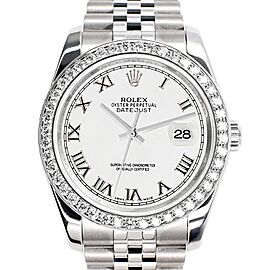 Rolex Datejust 36MM White Roman Dial Watch with 2CT Custom Diamond Bezel