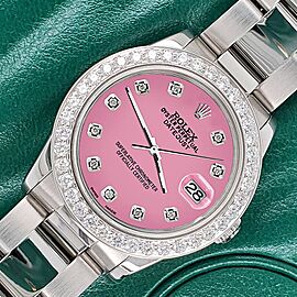 Rolex Datejust Midsize 31mm 1.52ct Bezel/Hot Pink Diamond Dial Oyster Watch