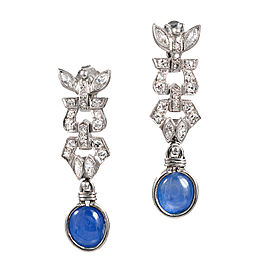 Art Deco Platinum 4.75ct Sapphire & Diamond Pierced Earrings