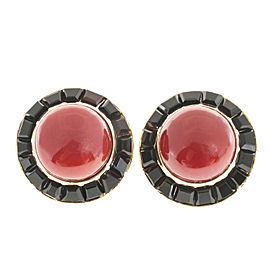 18K Yellow Gold Red Coral & Black Onyx Earrings