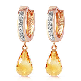 14K Solid Rose Gold Hoop Earrings with Diamonds & Citrines