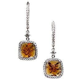 14K White Gold Citrine and Diamond Dangle Earrings