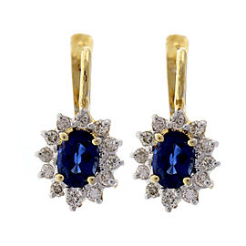 14K Yellow Gold 1.20ct Sapphire and Diamond Earrings