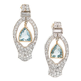 Platinum and 14K Yellow Gold Aquamarine and Diamonds Dangle Earrings