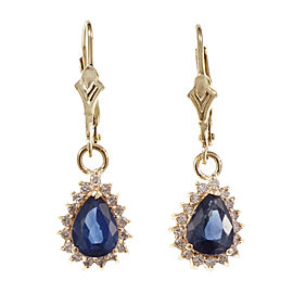 14K Yellow Gold Sapphire Diamond Halo Dangle Earrings