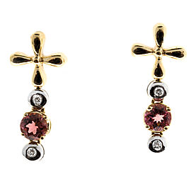 14K Yellow & White Gold 1.50ct Pink Tourmaline & 0.20cts Diamond Hinged Dangle Earrings