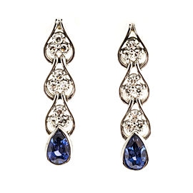 14K White Gold Sapphire & Diamond Dangle Earrings