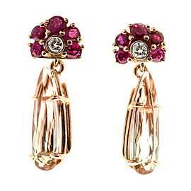 14K Rose Gold 4.43ct Bi Color Tourmaline, Ruby & Diamond Earrings