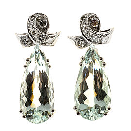 Vintage Art Deco Platinum with 12.00ct Aquamarine and 0.24ct Diamond Dangle Earrings