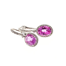 18k White Gold Pink Sapphire Diamond Halo Earrings