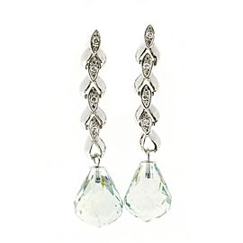 14K White Gold 24ct Green Briolette Quartz Dangle Earrings