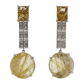 14K White Gold Natural 20.05ct Quartz Golden Rutile and 0.15cts Diamonds Dangle Earrings