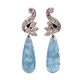 14K White Gold 17.00ct Tear Drop Aquamarine & 0.26ct Diamond Dangle Earrings