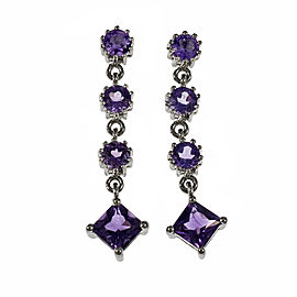 18K White Gold Amethyst Square & Round Amethyst Dangle Earrings