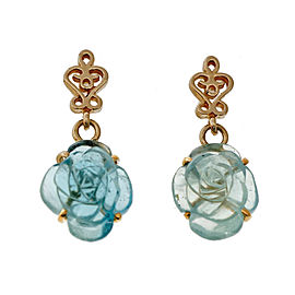 14K Yellow Gold with 4.00ct Aquamarine Flower Dangle Earrings