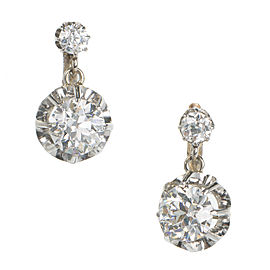 18K Yellow Gold Platinum Diamond Dangle Tops Over Earrings