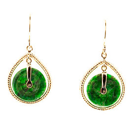 14K Rose Gold Jadite Jade Disc Dangle Earrings