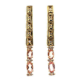 18K Yellow Gold 3.0cts Pink Topaz & 0.45ct Diamond Dangle Earrings