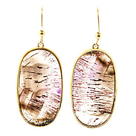 14K Yellow Gold with 40.82ct Clear Quartz Amethyst Rutile Earrings