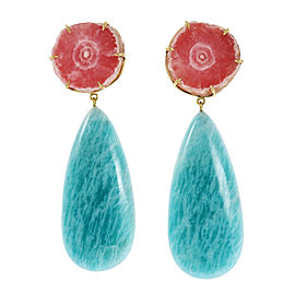 14K & 18K Yellow Gold Amazonite Rhodochrosite Crystal Dangle Earrings