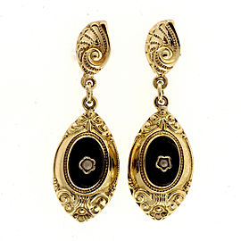 Vintage 14K Yellow Gold Black Onyx & Pearl Dangle Earrings