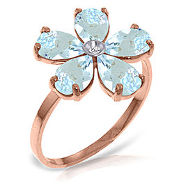 14K Solid Rose Gold Ring withNatural Diamond & Aquamarine