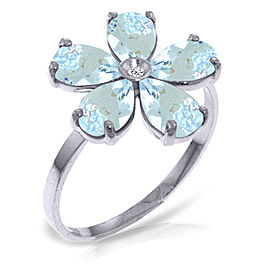 2.22 CTW 14K Solid White Gold Threin Lies Truth Aquamarine Diamond Ring