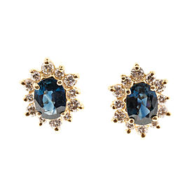 Vintage 14K Yellow Gold 2.00ct Blue Oval Sapphire & 0.50ct Diamond Pierced Earrings