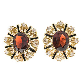 14K Yellow Gold with 4.20ct. Garnet & 0.56ct. Diamond Enamel Earrings