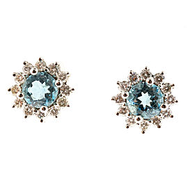 14K White Gold 1.35ct Aqua & 0.75ct Diamond Cluster Earrings