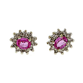 14K White Gold 0.40ct Pink Sapphire & 0.24ct Diamond Cluster Earrings