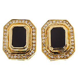 18K Yellow Gold with Black Onyx & Diamond Clip Post Earrings