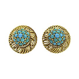 18K Yellow Gold Turquoise Clip Post Earrings