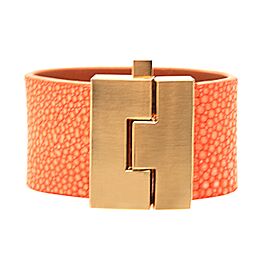 Leighelena Leather Jigsaw Wide Cuff Orange Bracelet