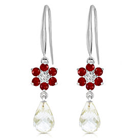 5.51 CTW 14K Solid White Gold Hook Earrings Diamond, Ruby White Topaz