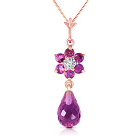 2.78 CTW 14K Solid Rose Gold Necklace Natural Amethyst Diamond