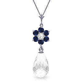 2.78 CTW 14K Solid White Gold Necklace Sapphire, White Topaz Diamond