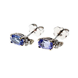 14K White Gold 1.00ct Oval Purple Tanzanite & Diamond Pierced Earrings