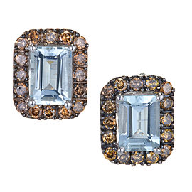 14K White Gold 1.75ct Aqua & 0.50cts Brown Diamond Pierced Earrings