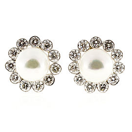 18K White Gold Cultured Pearl and 2.20ct Diamond Earrings