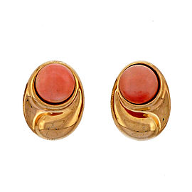 14K Yellow Gold with Orange Pink Coral Clip Earrings