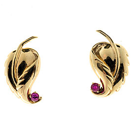 14K Yellow Gold 0.35ct Ruby Leaf Earrings