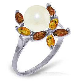 2.63 CTW 14K Solid White Gold Ring Natural Garnet, Citrine Cultured Pearl