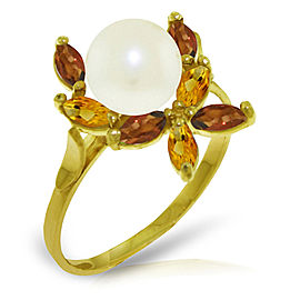 2.63 CTW 14K Solid Gold Ring Natural Garnet, Citrine Cultured Pearl