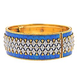 Buccellati Enamel Diamond Gold Bangle Bracelet