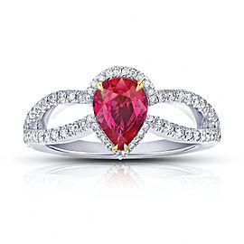 David Gross Pear Shape Ruby and Diamond Platinum Ring