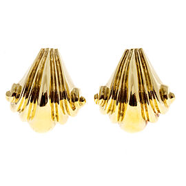 18K Yellow Gold Italian Wave Design Clip Post Earrings