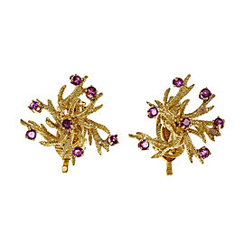 18K Yellow Gold Ruby Clip Post Textured Earrings