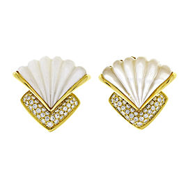 18K Yellow Gold Mother Of Pearl Pave Diamond Clip Post Earrings